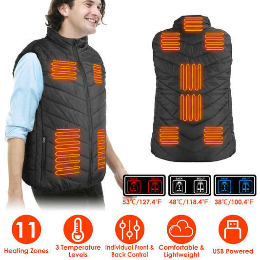 Premium USB Heated Vest - 11 Heating Zones with Dual Controls & 3 Temperatures