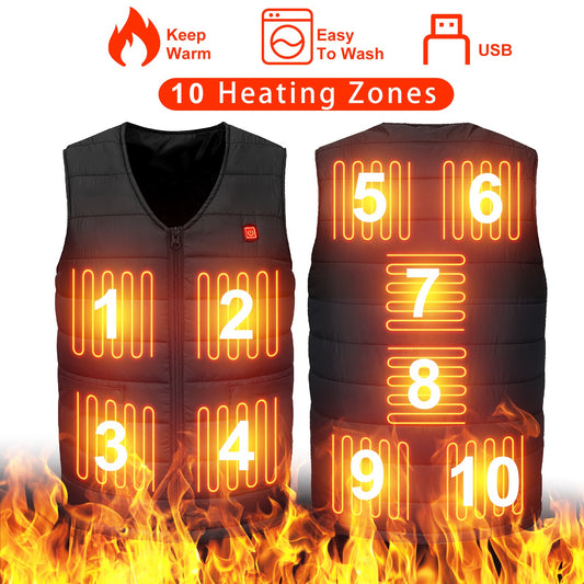 USB Heated Vest - 10 Heating Zones with 3 Temperature Settings for Winter